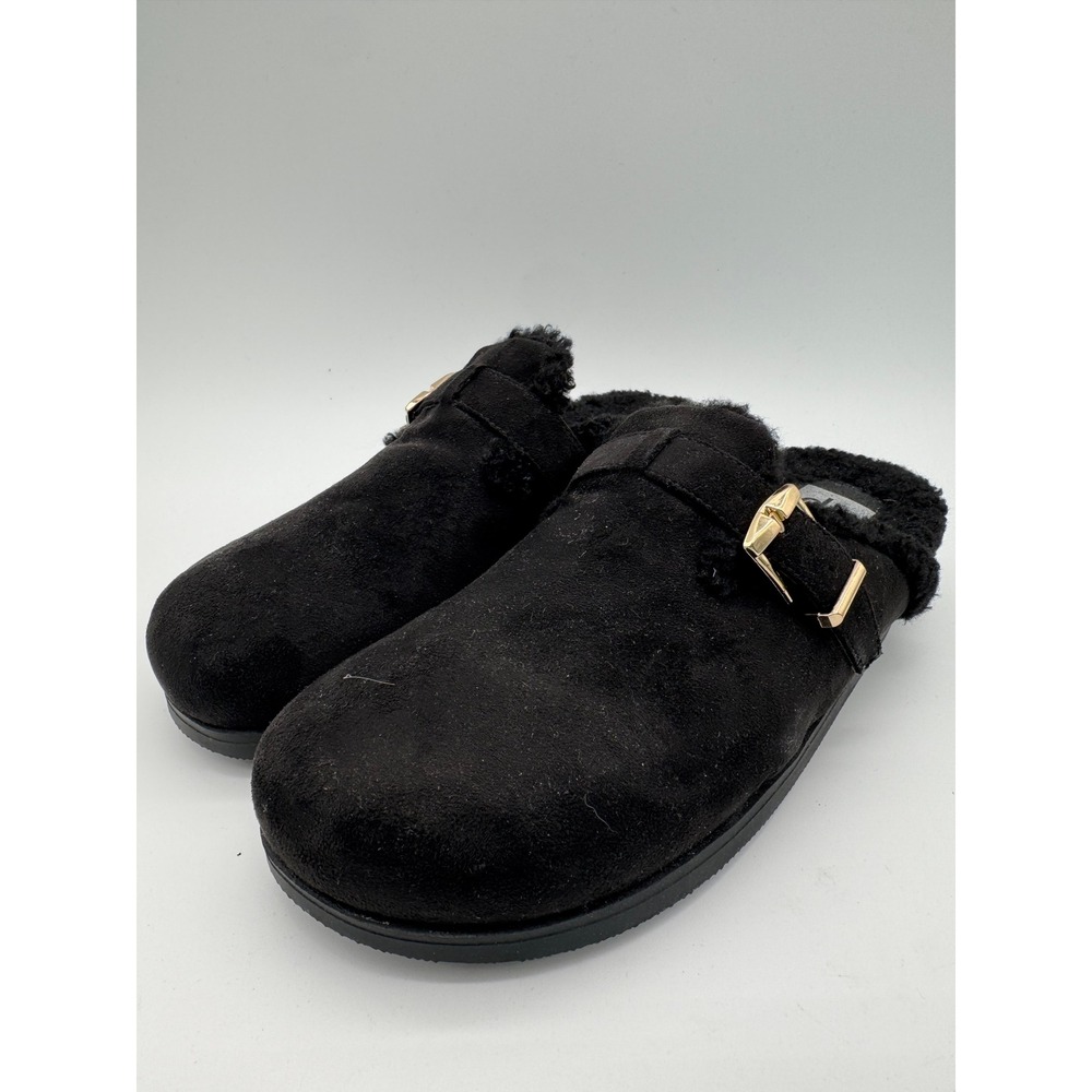 DV Dolce Vita Clogs Black Women's US 10 Faux Fur‎ Buckle Slip On Slippers